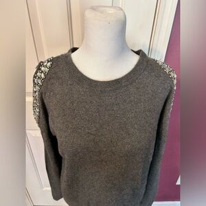 INC Gray Sweater with Jewel Studded Cold Shoulder Size Large